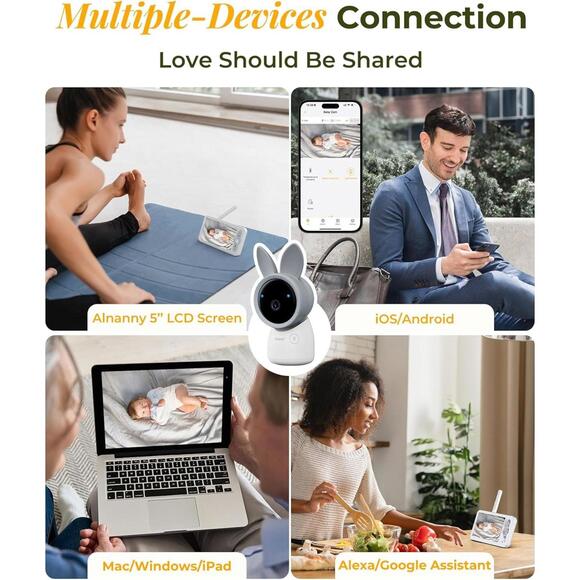 Baby Monitor 2 Cameras, 3MP Baby Camera 2Pack with 5-inch LCD Screen App Control - Picture 7 of 9